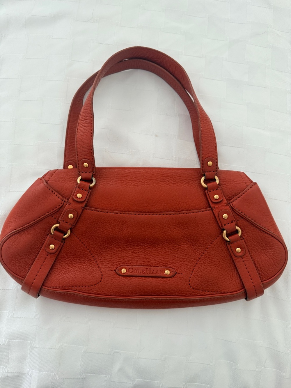 Cole Haan Terracotta Leather Shoulder Bag with Gold Hardware
